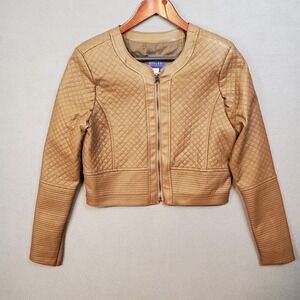 Simply Styled by Sears Faux Leather Quilted Brown Moto Jacket Size M EXCELLENT